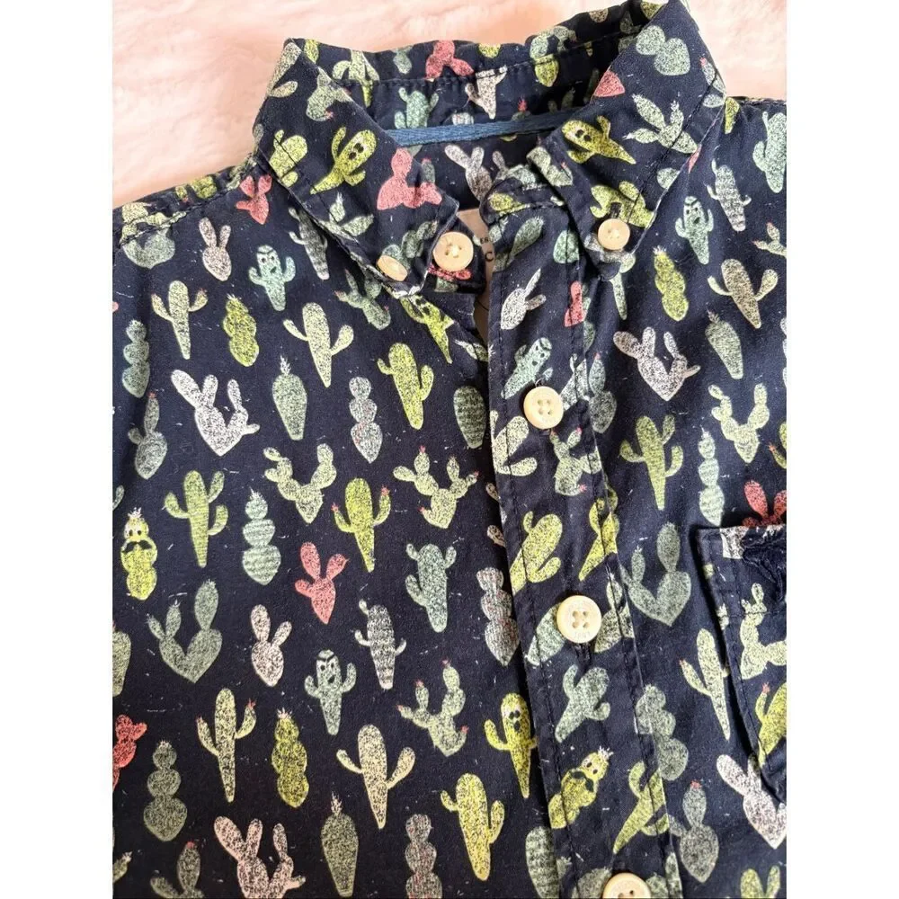 Abercrombie Kids Cactus Print Button Down Shirt Navy Size 3/4
